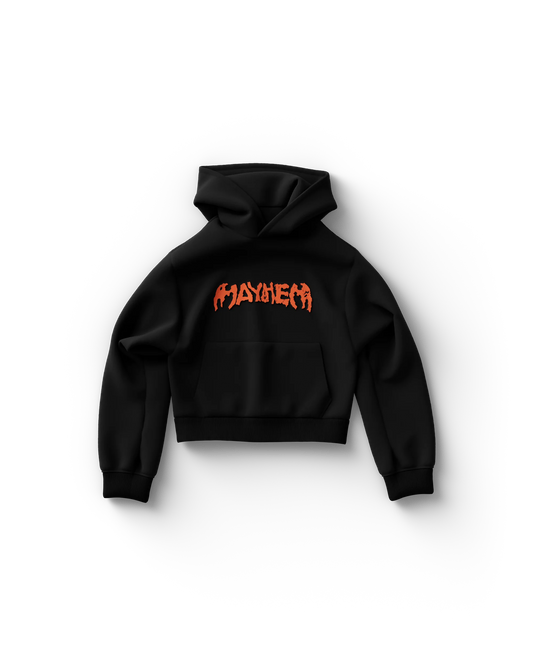 Cropped Black and Orange Logo Hoodie